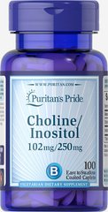 Puritan's Pride Choline Bitartrate Inositol 100 табл. Комплекс витаминов группы В