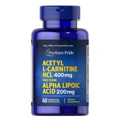 Puritan's Pride Acetyl L-Carnitine 400 mg with Alpha Lipoic Acid 200 mg 60 caps Альфа-липоевая кислота