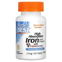 Doctor's Best High Absorption Iron with Ferrochel 27 mg 120 табл. Железо