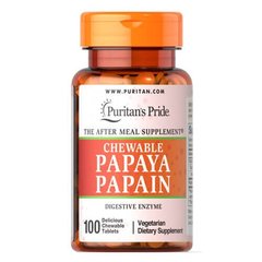 Puritan's Pride Papaya Papain 100 жевательных таблеток Папайя