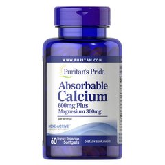 Puritan's Pride Absorbable Calcium 600 mg plus Magnesium 300 mg 60 капс Кальцій