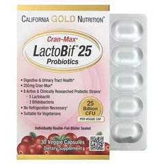 California Gold Nutrition CranMax LactoBif Probiotics 25 Billion CFU 30 капсул Пробіотики та пребіотики