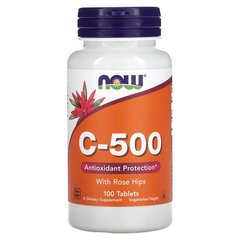 NOW Vitamin C-500 With Rose Hips 100 табл. Витамин С