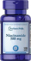 Puritan's Pride Niacinamide 500 mg 100 табл. Ниацин (B-3)