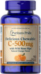 Puritan's Pride Vitamin C Chewable 500 mg with Rose Hips 90 смокатных таблеток Витамин С