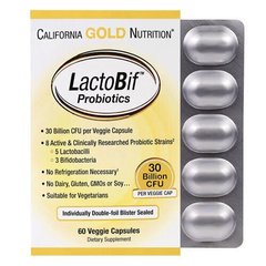 California Gold Nutrition LactoBif Probiotics 30 Billion CFU 60 капс Пробіотики та пребіотики