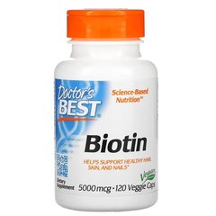 Doctor's Best Biotin 5,000 mcg 120 вегетарианских капс. Биотин (B-7)