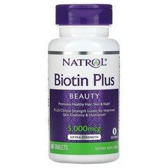 Natrol Biotin Plus 5,000 mcg 60 таблеток Біотин (B-7)