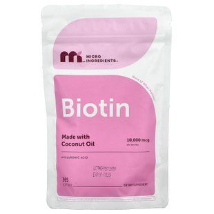 Micro Ingredients Biotin with Hyaluronic Acid 365 рідких капсул Біотин (B-7)
