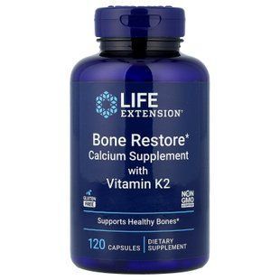Life Extension Bone Restore Calcium Supplement with Vitamin K2 120 Capsules Кальций