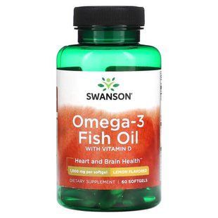 Swanson Omega-3 Fish Oil with Vitamin D Lemon 60 softgels Омега-3