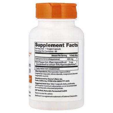 Doctor's Best High Absorption CoQ10 with BioPerine 400 mg 60 капс. Коэнзим Q-10