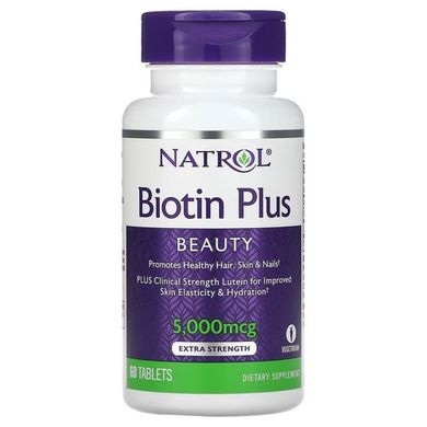 Natrol Biotin Plus 5,000 mcg 60 табл. Биотин (B-7)