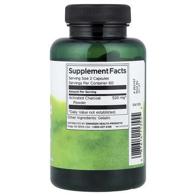 Swanson Activated Charcoal 260 mg 120 capsules Активированный уголь