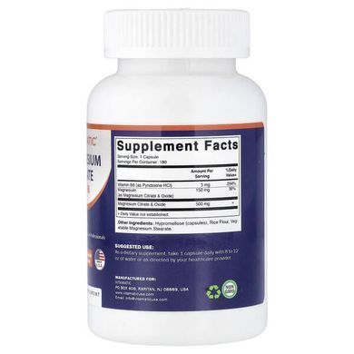 Vitamatic Magnesium Citrate with B6 180 рослинних капсул Магній