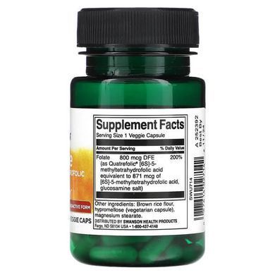 Swanson Folate 5-Methyltetrahydrofolic Acid 800 mcg DFE 30 капсул Фолієва кислота (B-9)