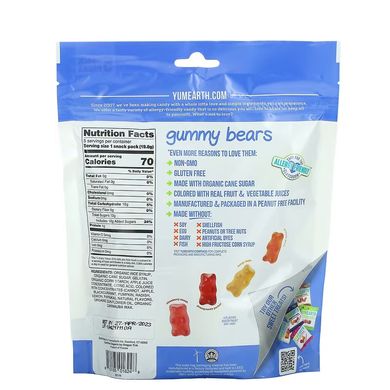 YumEarth Gummy Bears 5 Snack Packs 19.8 g Солодощі