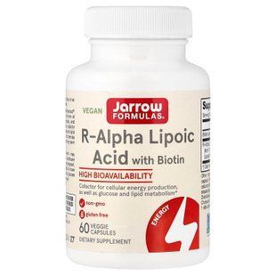 Jarrow Formulas R-Alpha Lipoic Acid with Biotin 60 Veggie Capsules Альфа-липоевая кислота