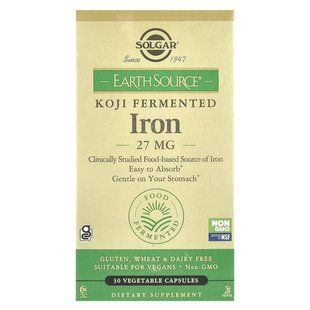Solgar Koji Fermented Iron 27 mg 30 веганских капсул Железо