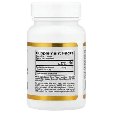 California Gold Nutrition PQQ 20 mg 60 рослинних капсул Піролохінолінхінон (PQQ)