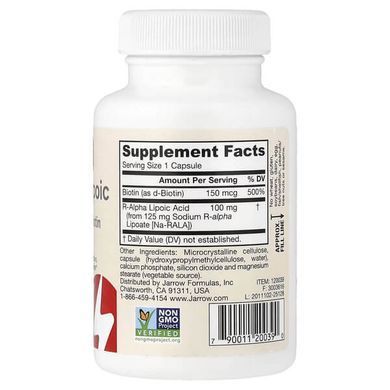 Jarrow Formulas R-Alpha Lipoic Acid with Biotin 60 Veggie Capsules Альфа-липоевая кислота