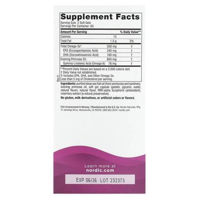 Nordic Naturals Omega Woman with Evening Primrose Oil 120 Soft Gels Омега-3