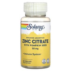 Solaray Zinc Citrate 50 mg 60 вегетаріанських капсул Цинк