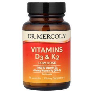 Dr. Mercola Vitamins D3 & K2 Low Dose 1000IU/45mcg 30 капсул Вітамін D3 + K-2