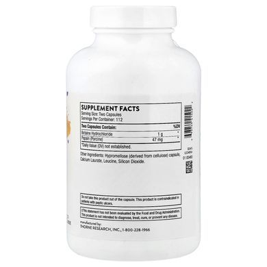 Thorne Betaine HCL & Pepsin 225 капсул Бетаїн