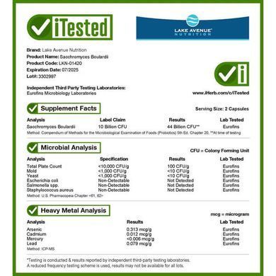Lake Avenue Nutrition Saccharomyces Boulardii 10 Billion CFU 60 Caps Сахаромицеты буларди