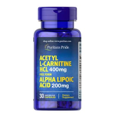 Puritan's Pride Acetyl L-Carnitine 400 mg with Alpha Lipoic Acid 200 mg 30 капсул Альфа-липоевая кислота