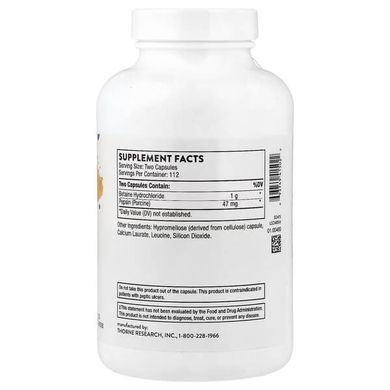 Thorne Betaine HCL & Pepsin 225 капсул Бетаїн