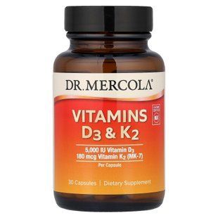 Dr. Mercola Vitamins D3 & K2 5000IU/180mcg 30 caps Витамин D3 + K-2