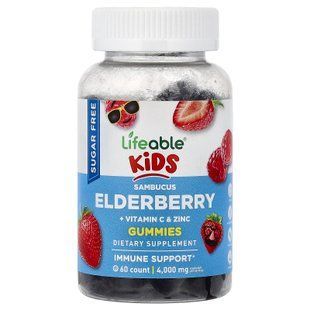 Lifeable Kids Sambucus Elderberry + Vitamin C & Zinc 60 жувальних цукерок Бузина