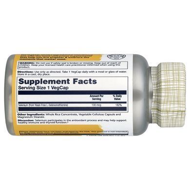 Solaray Yeast-Free Selenium 100 mcg 90 рослинних капсул Селен