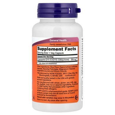 NOW Co Q10 200 mg 60 капсул Коензим Q-10