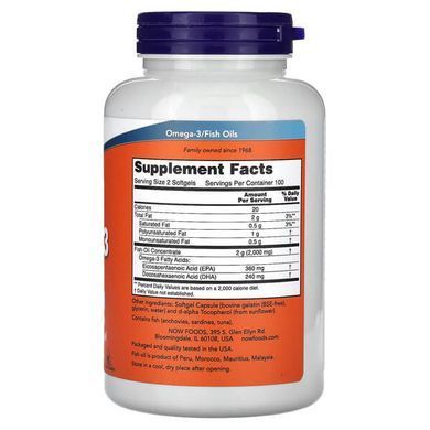 NOW Omega-3 Fish Oil 1000 mg 200 Softgels Омега-3