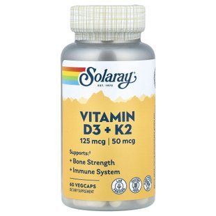 Solaray Vitamin D3 + K2 5000IU/50mcg 60 VegCaps Витамин D3 + K-2
