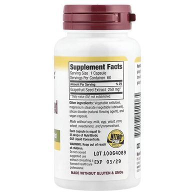 NutriBiotic Grapefruit Seed Extract 250 mg 60 капсул Грейпфрутові кісточки (GSE)