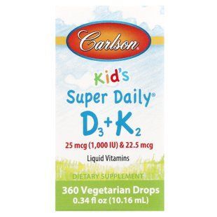 Carlson Kid's Super Daily D3 + K2 10.16 мл Вітамін D3 та D3+K2 для дітей
