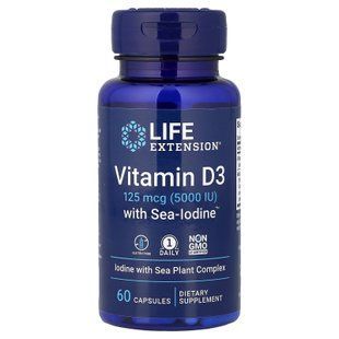 Life Extension Vitamin D3 with Sea-Iodine 5,000 IU 60 капсул Вітамін D