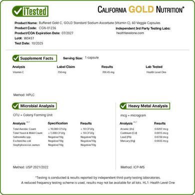 California Gold Nutrition Buffered Gold C 60 капсул Вітамін С