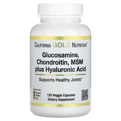 California Gold Nutrition Glucosamine, Chondroitin, MSM Plus Hyaluronic Acid 120 капсул Глюкозамін і хондроїтін