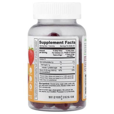 Lifeable Kids Vitamin D3 25 mcg (1,000 IU) 60 жувальних цукерок Вітамін D3 та D3+K2 для дітей