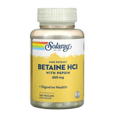 Solaray Betaine HCL with Pepsin 650 мг 100 капсул Бетаїн