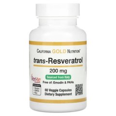 California Gold Nutrition trans-Resveratrol 200 mg 60 рослинних капсул Ресвератрол