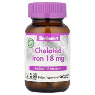Bluebonnet Chelated Iron 18 mg 90 рослинних капсул Железо