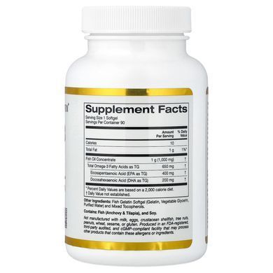 Super Nutrition (California Gold Nutrition) Omega-3 Fish Oil Triglyceride 1,000 mg 90 softgels Омега-3