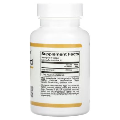 California Gold Nutrition trans-Resveratrol 200 mg 60 растительных капсул Ресвератрол