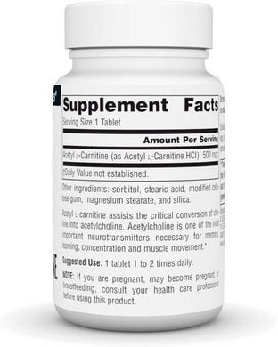 Source Naturals Acetyl L-Carnitine 500 mg 30 таблеток L-Карнитин